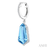 14X7 MM Shield Shape Blue Topaz and 3/8 Ctw Round Cut Diamond Semi-Precious Earrings in 14K White Gold