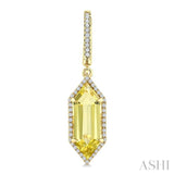 16X6 MM Hexagon Shape Lemon Quartz and 3/8 Ctw Round Cut Diamond Semi-Precious Earrings in 14K Yellow Gold
