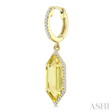 16X6 MM Hexagon Shape Lemon Quartz and 3/8 Ctw Round Cut Diamond Semi-Precious Earrings in 14K Yellow Gold