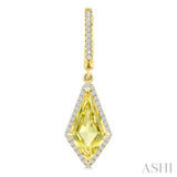 14X7 MM Kite Shape Lemon Quartz and 1/3 Ctw Round Cut Diamond Semi-Precious Earrings in 14K Yellow Gold