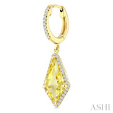 14X7 MM Kite Shape Lemon Quartz and 1/3 Ctw Round Cut Diamond Semi-Precious Earrings in 14K Yellow Gold