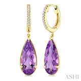 14X6 MM Pear Shape Amethyst and 1/10 Ctw Round Cut Diamond Semi-Precious Earrings in 14K Yellow Gold