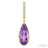 14X6 MM Pear Shape Amethyst and 1/10 Ctw Round Cut Diamond Semi-Precious Earrings in 14K Yellow Gold