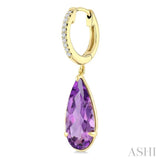 14X6 MM Pear Shape Amethyst and 1/10 Ctw Round Cut Diamond Semi-Precious Earrings in 14K Yellow Gold