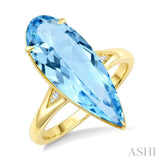 22X8 MM Pear Shape Blue Topaz and 1/50 Ctw Round Cut Diamond Semi-Precious Ring in 14K Yellow Gold