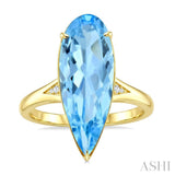 22X8 MM Pear Shape Blue Topaz and 1/50 Ctw Round Cut Diamond Semi-Precious Ring in 14K Yellow Gold