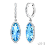 12X5 MM Oval Shape Blue Topaz and 1/3 Ctw Round Cut Diamond Semi-Precious Earrings in 10K White Gold