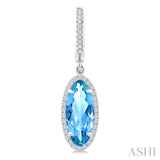 12X5 MM Oval Shape Blue Topaz and 1/3 Ctw Round Cut Diamond Semi-Precious Earrings in 10K White Gold