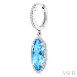 12X5 MM Oval Shape Blue Topaz and 1/3 Ctw Round Cut Diamond Semi-Precious Earrings in 10K White Gold