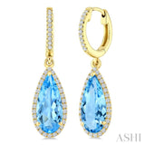 12X5 MM Pear Shape Blue Topaz and 1/3 Ctw Round Cut Diamond Semi-Precious Earrings in 10K Yellow Gold