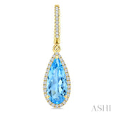 12X5 MM Pear Shape Blue Topaz and 1/3 Ctw Round Cut Diamond Semi-Precious Earrings in 10K Yellow Gold