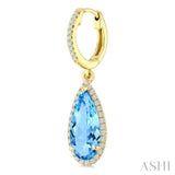 12X5 MM Pear Shape Blue Topaz and 1/3 Ctw Round Cut Diamond Semi-Precious Earrings in 10K Yellow Gold