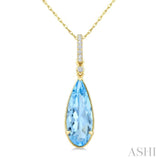 16X6 MM Pear Shape Blue Topaz and 1/20 Ctw Round Cut Diamond Semi-Precious Pendant With Chain in 10K Yellow Gold