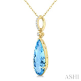 16X6 MM Pear Shape Blue Topaz and 1/20 Ctw Round Cut Diamond Semi-Precious Pendant With Chain in 10K Yellow Gold