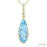 16X6 MM Pear Shape Blue Topaz and 1/20 Ctw Round Cut Diamond Semi-Precious Pendant With Chain in 10K Yellow Gold