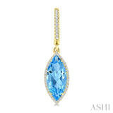 16X7 MM Marquise Shape Blue Topaz and 3/8 Ctw Round Cut Diamond Semi-Precious Earrings in 14K Yellow Gold