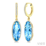 16X6 MM Oval Shape Blue Topaz and 3/8 Ctw Round Cut Diamond Semi-Precious Earrings in 14K Yellow Gold