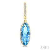 16X6 MM Oval Shape Blue Topaz and 3/8 Ctw Round Cut Diamond Semi-Precious Earrings in 14K Yellow Gold