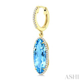 16X6 MM Oval Shape Blue Topaz and 3/8 Ctw Round Cut Diamond Semi-Precious Earrings in 14K Yellow Gold