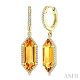 16X6 MM Hexagon Shape Citrine and 3/8 Ctw Round Cut Diamond Semi-Precious Earrings in 14K Yellow Gold