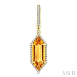 16X6 MM Hexagon Shape Citrine and 3/8 Ctw Round Cut Diamond Semi-Precious Earrings in 14K Yellow Gold