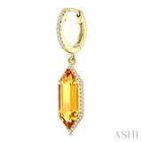 16X6 MM Hexagon Shape Citrine and 3/8 Ctw Round Cut Diamond Semi-Precious Earrings in 14K Yellow Gold
