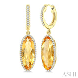 16X6 MM Oval Shape Citrine and 3/8 Ctw Round Cut Diamond Semi-Precious Earrings in 14K Yellow Gold