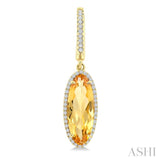 16X6 MM Oval Shape Citrine and 3/8 Ctw Round Cut Diamond Semi-Precious Earrings in 14K Yellow Gold