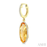 16X6 MM Oval Shape Citrine and 3/8 Ctw Round Cut Diamond Semi-Precious Earrings in 14K Yellow Gold
