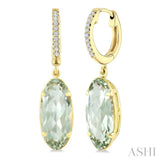 14X6 MM Oval Shape Green Amethyst and 1/10 Ctw Round Cut Diamond Semi-Precious Earrings in 14K Yellow Gold