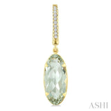 14X6 MM Oval Shape Green Amethyst and 1/10 Ctw Round Cut Diamond Semi-Precious Earrings in 14K Yellow Gold