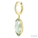 14X6 MM Oval Shape Green Amethyst and 1/10 Ctw Round Cut Diamond Semi-Precious Earrings in 14K Yellow Gold