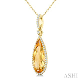 16X6 MM Pear Shape Citrine and 1/5 Ctw Round Cut Diamond Semi-Precious Pendant With Chain in 10K Yellow Gold