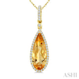 16X6 MM Pear Shape Citrine and 1/5 Ctw Round Cut Diamond Semi-Precious Pendant With Chain in 10K Yellow Gold