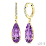 12X5 MM Pear Shape Amethyst and 1/10 Ctw Round Cut Diamond Semi-Precious Earrings in 10K Yellow Gold