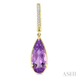 12X5 MM Pear Shape Amethyst and 1/10 Ctw Round Cut Diamond Semi-Precious Earrings in 10K Yellow Gold