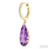 12X5 MM Pear Shape Amethyst and 1/10 Ctw Round Cut Diamond Semi-Precious Earrings in 10K Yellow Gold