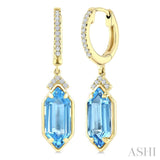 12X5 MM Hexagon Shape Blue Topaz and 1/6 Ctw Round Cut Diamond Semi-Precious Earrings in 10K Yellow Gold