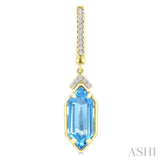 12X5 MM Hexagon Shape Blue Topaz and 1/6 Ctw Round Cut Diamond Semi-Precious Earrings in 10K Yellow Gold