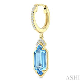 12X5 MM Hexagon Shape Blue Topaz and 1/6 Ctw Round Cut Diamond Semi-Precious Earrings in 10K Yellow Gold