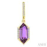 12X5 MM Hexagon Shape Amethyst and 1/5 Ctw Round Cut Diamond Semi-Precious Earrings in 10K Yellow Gold