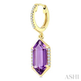 12X5 MM Hexagon Shape Amethyst and 1/5 Ctw Round Cut Diamond Semi-Precious Earrings in 10K Yellow Gold