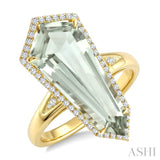 22X9 MM Shield Shape Green Amethyst and 1/4 Ctw Round Cut Diamond Semi-Precious Ring in 14K Yellow Gold