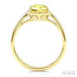 16X6 MM Evoque Gemstones Hexagon Shape Lemon Quartz and 1/10 Ctw Round Cut Diamond Semi-Precious Ring in 10K Yellow Gold