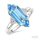 16X6 MM Hexagon Shape Blue Topaz and 1/20 Ctw Round Cut Diamond Semi-Precious Ring in 10K White Gold