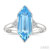16X6 MM Hexagon Shape Blue Topaz and 1/20 Ctw Round Cut Diamond Semi-Precious Ring in 10K White Gold