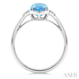 16X6 MM Hexagon Shape Blue Topaz and 1/20 Ctw Round Cut Diamond Semi-Precious Ring in 10K White Gold