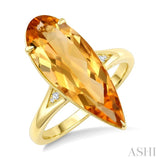 22X8 MM Pear Shape Citrine and 1/50 Ctw Round Cut Diamond Semi-Precious Ring in 14K Yellow Gold