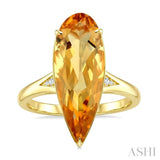 22X8 MM Pear Shape Citrine and 1/50 Ctw Round Cut Diamond Semi-Precious Ring in 14K Yellow Gold