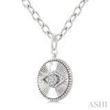 1/20 Ctw Evil Eye Round Cut Diamond Round Fluted Medallion Fashion Pendant With Chain in Sterling Silver